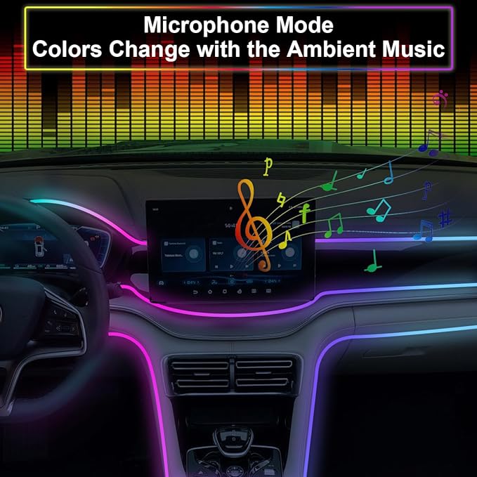 Dreamcolor Acrylic Interior Car Light with Wireless APP, RGB 18 in 1 Car Ambient Lighting Kits with 175 inches 600 LEDs, 16 Million Colors Sound Activated Car Neon Lights