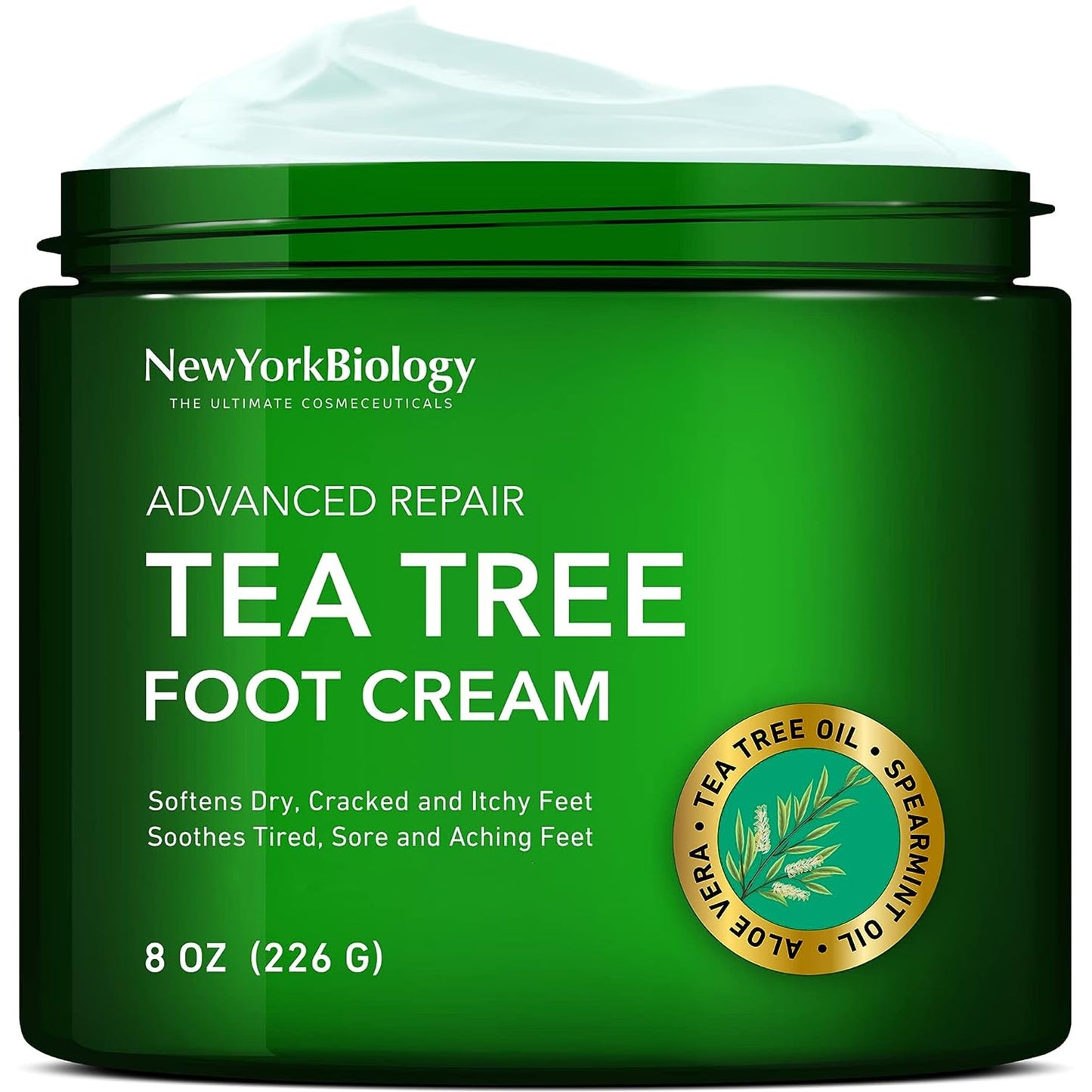 New York Biology Tea Tree Oil Foot Cream For Dry Cracked Feet, Athletes Foot, Nail Fungus, Jock Itch, Ringworm, Cracked Heels An