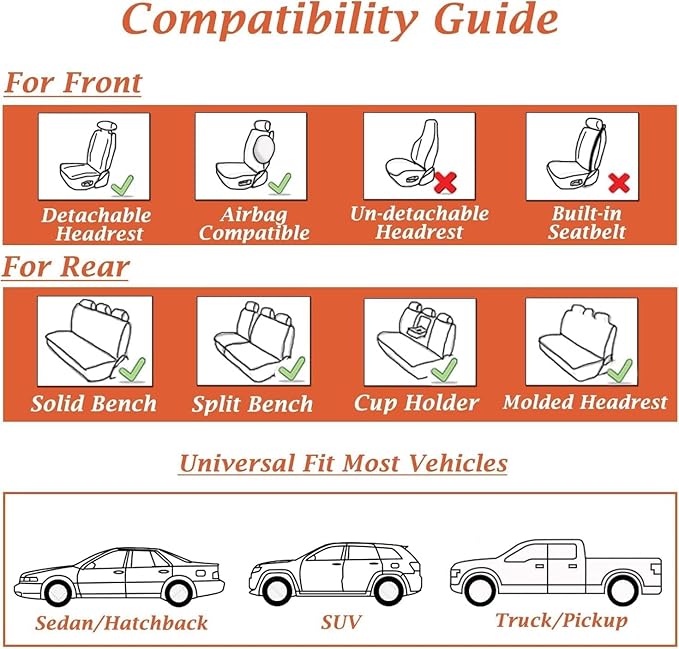 Coverado Seat Covers, Car Seat Covers Full Set, Leather Seat Covers for Cars, Car Seat Protector, Car Seat Covers Front Seats and Back Seats Universal Fit for Most Cars Brown