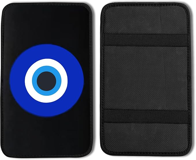Blue Evil Eye Vehicle Center Console Armrest Cover Pad,Evil Eye Car Accessories Soft Middle Console Cushion Pad,Auto Arm Rest Mat Decor Blue Eyes Gifts for Women Men Dad for Most Vehicle SUV Truck