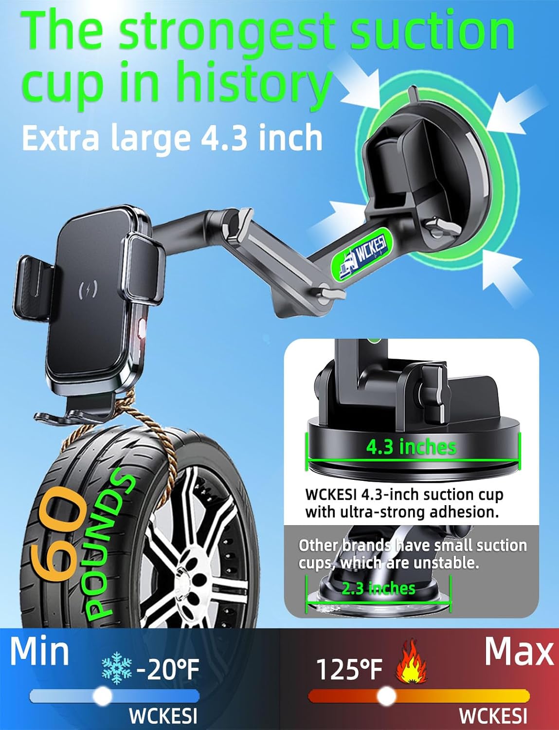 Truck Phone Holder Mount Wireless Charger Heavy Duty for Car 15W Smart Fast Charging 14 inch Long Arm Pickup Truck Windshield and Dashboard,Truck Accessories,for iPhone Samsung LG