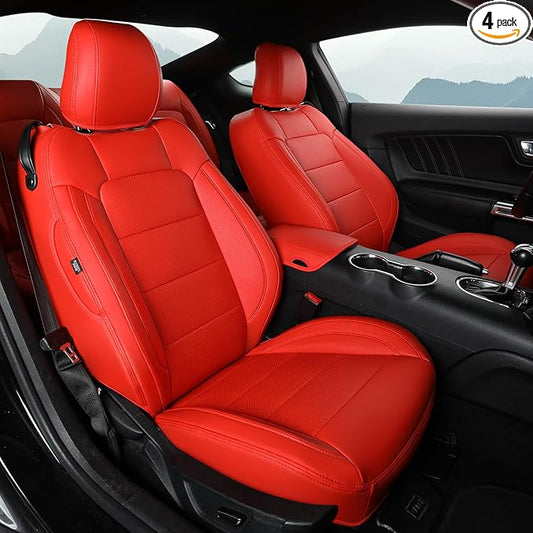 GIANT PANDA Customized Full Set Car Seat Covers Fit Ford Mustang Coupe Hardtop 2015 2016 2017 2018 2019 2020 2021 2022 2023 2024 2025 2026- (Red)