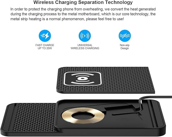 Wireless Charging Pad for Car for VW Tiguan L/Tiguan X 2017-2021 2022 2023-pr, 20W Fast Qi Car Ultra-Slim Wireless Charger Mat Non-Slip Silicone Dashboard Charging Pad,Type-c