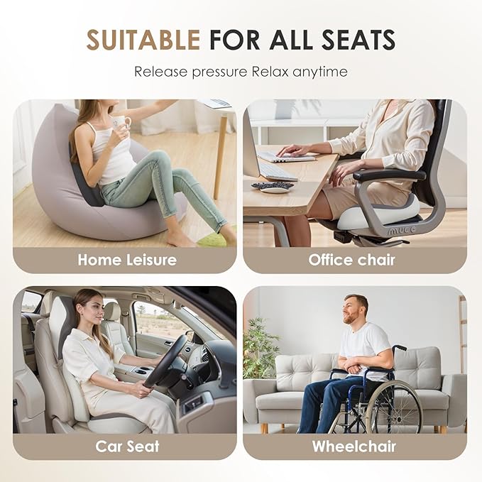 FLORICH Upgraded 3-in-1 Memory Foam Car Seat Cushion Set with Lumbar Support & Neck Pillow, Washable Driving Seat Cushion for Back & Sciatica Pain Relief, Non-Slip Seat Cushion for Car, Office-Black
