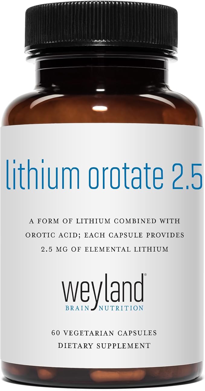 Lithium Orotate 2.5mg (1 Bottle), 60 Vegetarian Capsules, Lithium Supplement Supports Healthy Mood, Behavior, Memory and Wellness