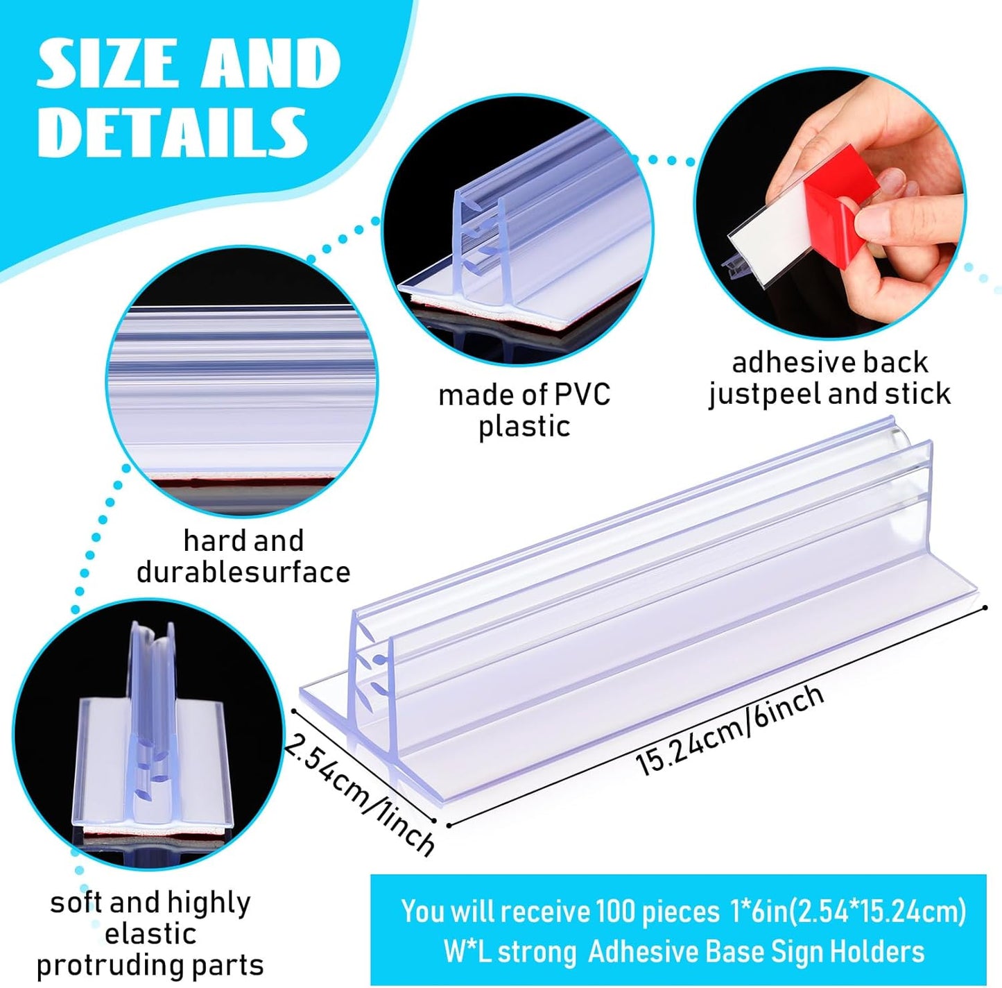 Fulmoon 100 Pcs Sign Holder, Adhesive Base Sign Holders Multiple Uses for Counters, Warehouses, Base Holders with Strong Adhesive (1*6in)