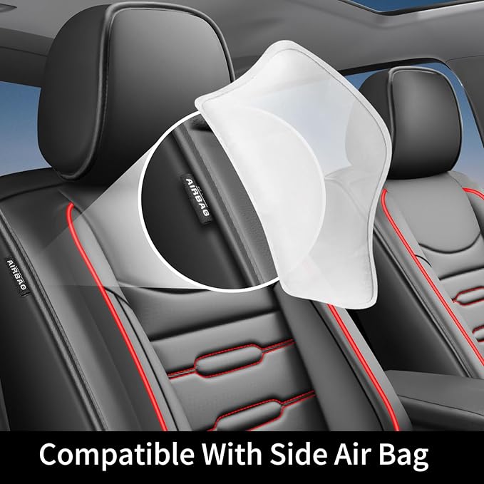 Fit Crosstrek Car Seat Covers for Subaru Crosstrek 2016-2025 2026 - Upgraded Premium Waterproof & Breathable Leather, Airbag Compatible, All-Weather Seat Cushion Protector(2 Front/Black+Red)