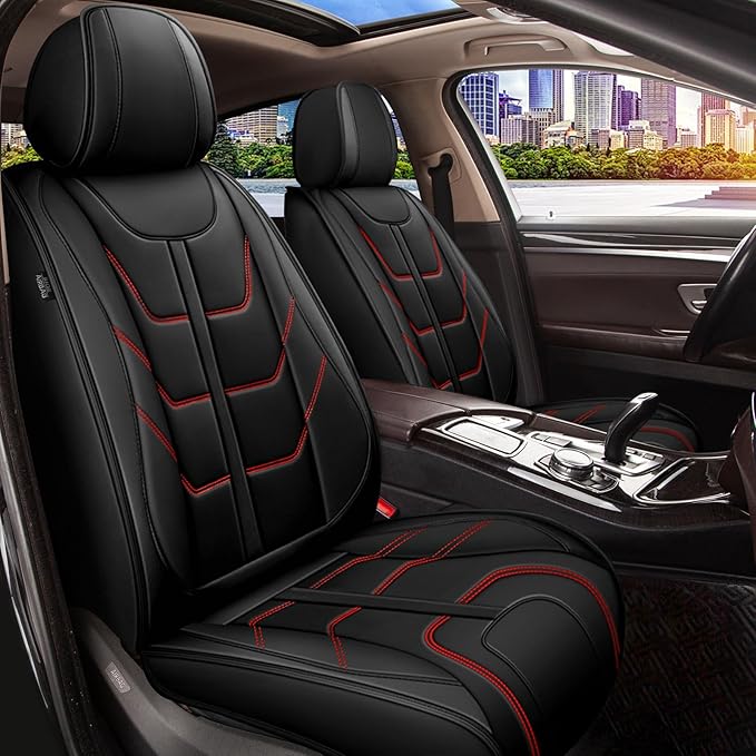 TTX LIGHTING Car Seat Covers fit for Dodge Challenger 2008-2025 Full Set: Premium Leather Automotive Seat Cover with Airbag Compatible Waterproof (5 Seats, Redline)