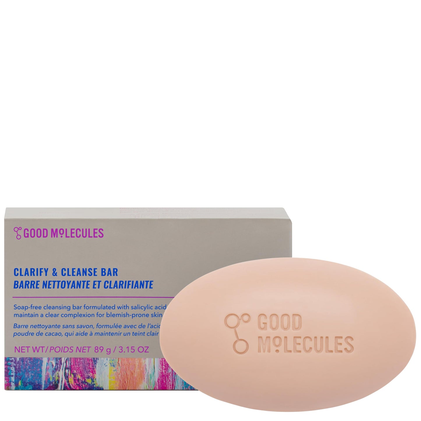 Good Molecules Clarify And Cleanse Bar - Soap-Free Bar With Salicylic Acid Bha, Tea Tree, Kaolin Clay To Hydrate - Skincare For