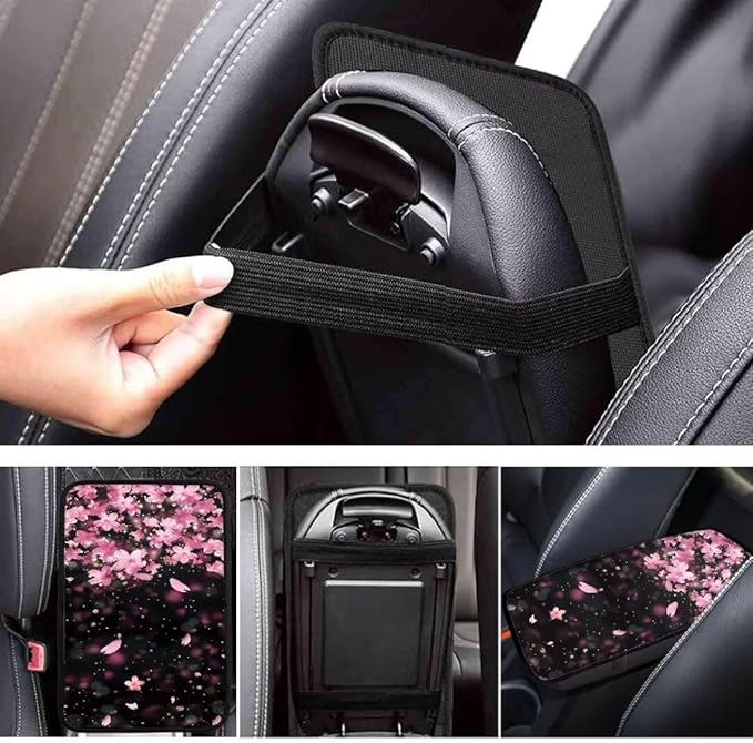 Coldinair Cherry Blossom Universal Car Center Console Pad Soft Armrest Protector Cover Fit for Most Vehicle,SUV,Truck,Car Interior Accessories Decor,Pink