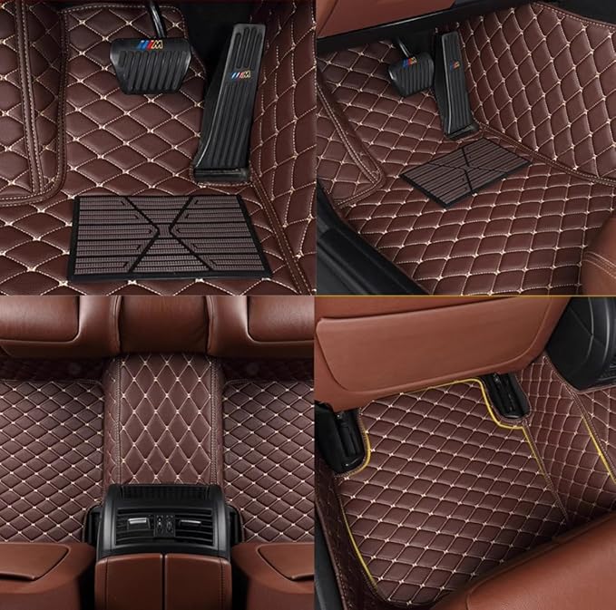 Custom Personalized Floor Mats for Cars，Luxury Full Coverage All Weather Car Floor Mats，Anti-Slip Leather Car Mat Set ，Custom Floor Mats for 99% of Cars, Trucks & SUVs (Streak Wine red)