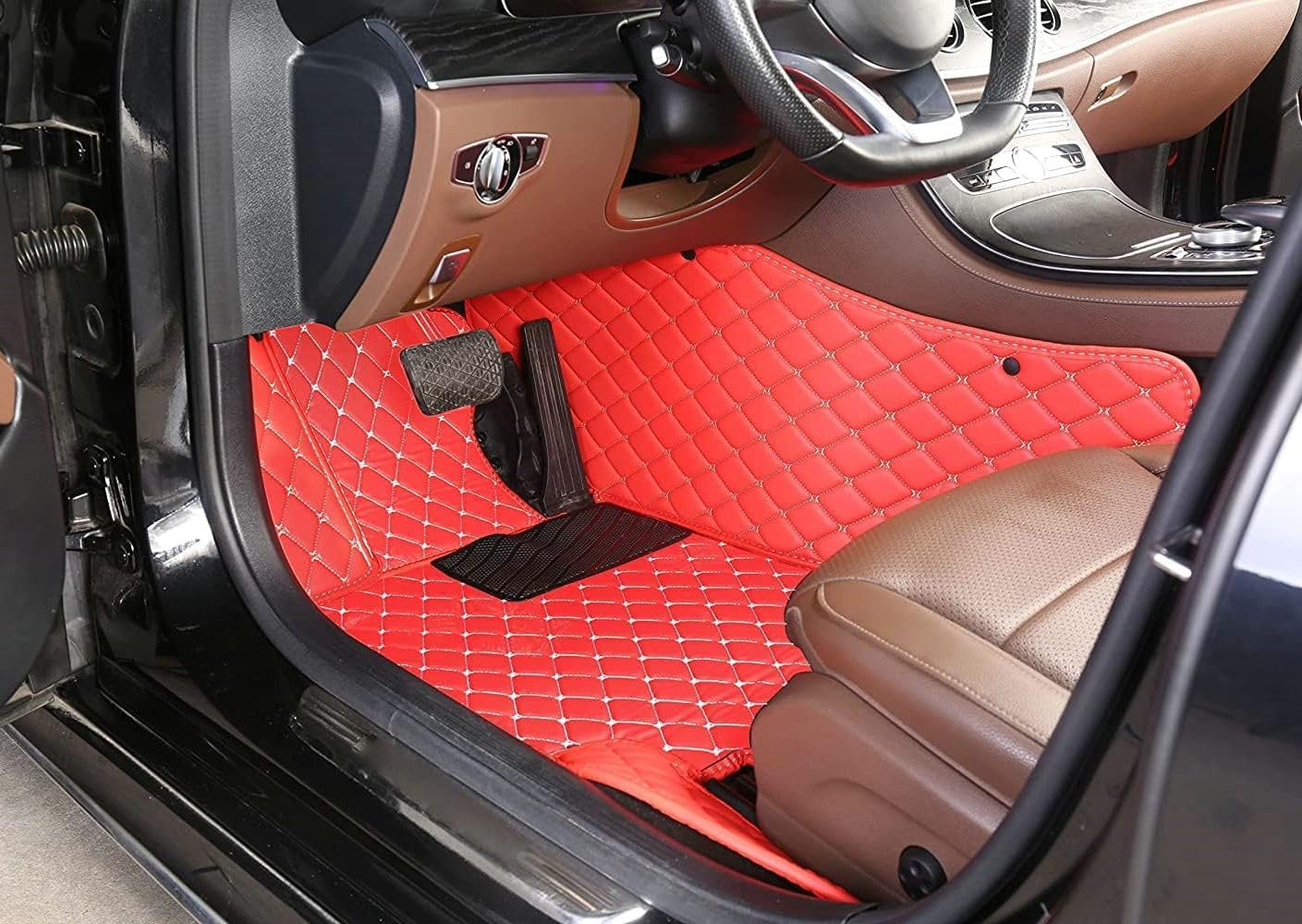 Custom Artificial Leather Waterproof All-Weather Car Floor Mats Fit for 99% Sedan SUV Sports Car Vehicle Car Mat (Black Yellow bar)