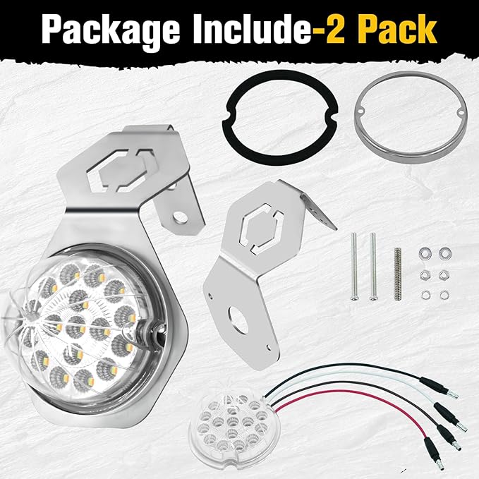 2PCS Dual Revolution Turn Signal with Stainless Steel Bracket, Red Turn Signal & White Marker, 17 LED Turn Signals Bracket Watermelon Light for Freightliner Kenworth Heavy Trucks