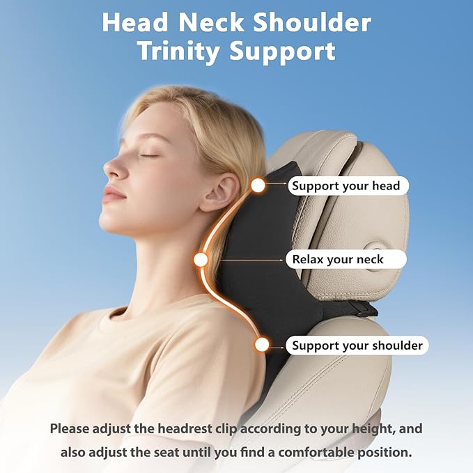 BABUR Car Headrest Pillow | Ergonomic Memory Foam Neck Shoulder Support Pillow with Adjustable Design & Enlarged Surface | Pain Relief for Driving Travel Sleeping | Black 1 Pack