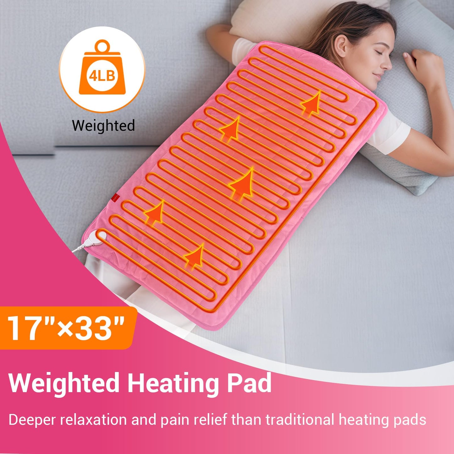 Comfytemp Weighted Heating Pad 17"×33" for Back & Cramps, Extra Large Electric Heat Pad, Birthday Days Gifts for Mom Women Men Dad, Full Body Heated Pad, Deeper Muscle & Pain Relief