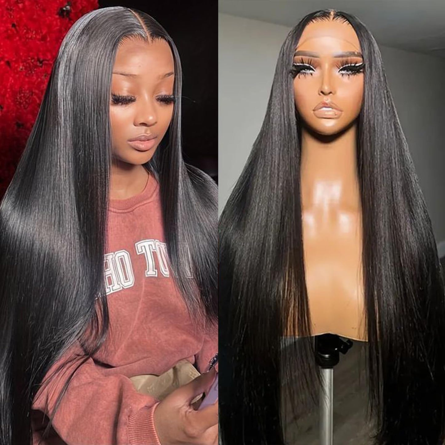 Lovestory 13X6 Black Color Lace Front Wigs Long Straight Glueless Lace Front Wig Pre Plucked Synthetic Hd Lace Front Wig For Bla