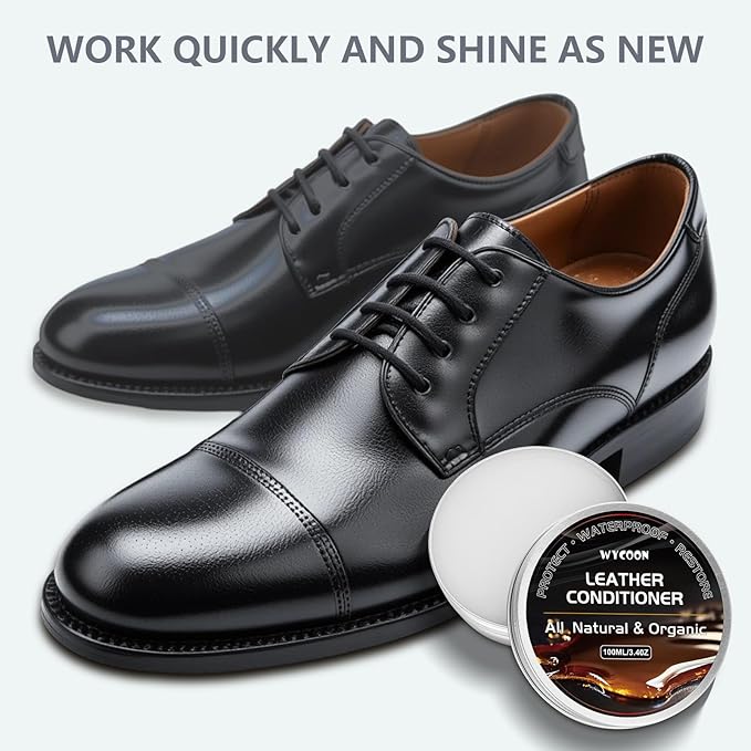 Leather Recoloring Balm with 100ml Mink Oil Conditioner | Black Repair Kit, Dye & Color Restorer for Furniture, Sofa, Car Seats, Bags | Restore Faded & Scratched Surfaces