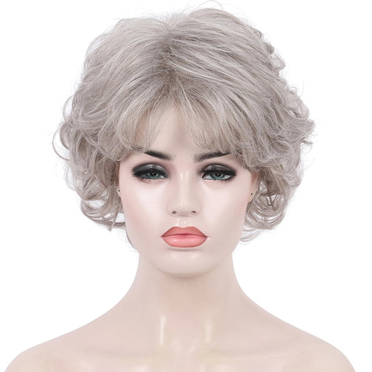 Kalyss Sliver Grey Short Curly Wigs With Hair Bangs For Women Heat Resistant Natural Luster Synthetic 70S Look Full Hair Wigs Fo