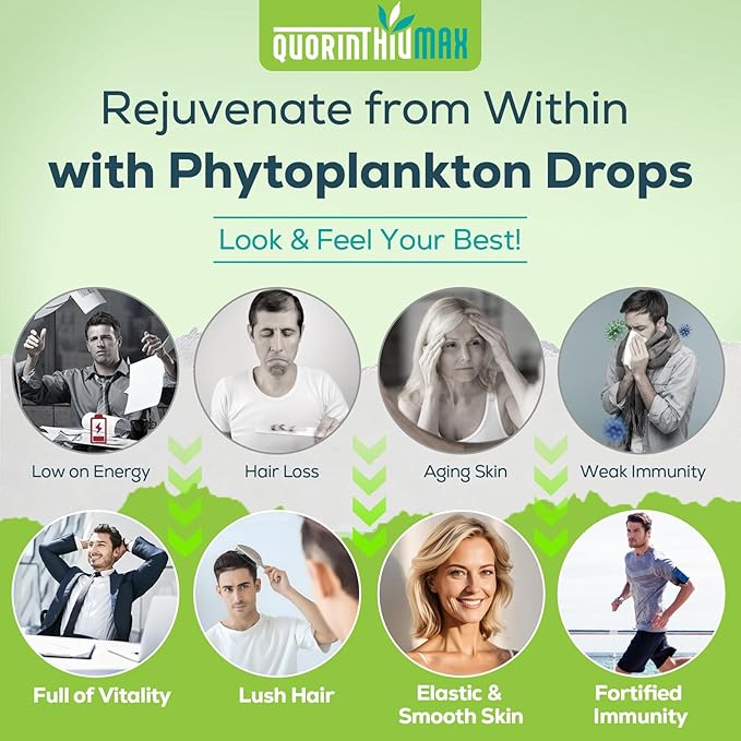 Marine Phytoplankton Drops 2000mg - High Absorption Phytoplankton Supplement with Wheatgrass & Fo-ti for Cellular Wellness, Hair Growth, Energy & Immunity | Green Apple Flavor, 60ml (Pack of 1)