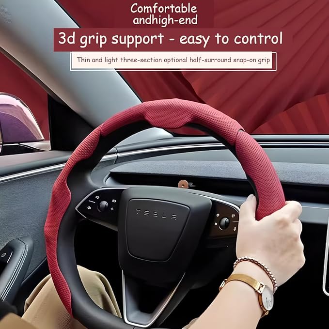 Car Steering Wheel Cover, Nappa Leather 15 Inch Snap-On 3PCS Set Vehicle Steer Wheel Wrap Protector, Non-Slip Automotive Interior Protection Accessories, Universal Fit (White)