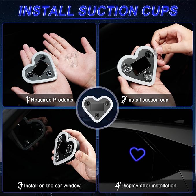 iFunyLED Car LED Interior Lights, Heart-Shaped Ambient Light for Windows, 5 Lighting Modes, Charging Through Type-c and Solar Energy, Car Decorations for Women Men, Pack of 2, (Blue)