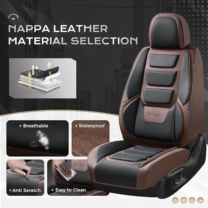 Coverado Car Seat Covers, Front Covers for Cars, Car Seat Cover Front Seats, Automotive Seat Cover, Waterproof, Leather Car Seat Cushion, Universal Interior Covers Seat Protectors for Most Cars