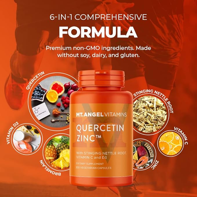 Mt. Angel Vitamins - Zinc Quercetin with Bromelain Supplement – Immune Support & Respiratory Health - Quercetin 500mg Capsules | Zinc 50mg | Vitamin C Capsules | Immune Booster for Adults - 300ct.