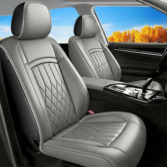 Fit Ioniq Car Seat Covers for Hyundai Ioniq 2017-2026 - Premium Leather, Waterproof, All-Weather, Airbag Compatible, Breathable, Easy Install,Only 2 Front seat Covers,Gray