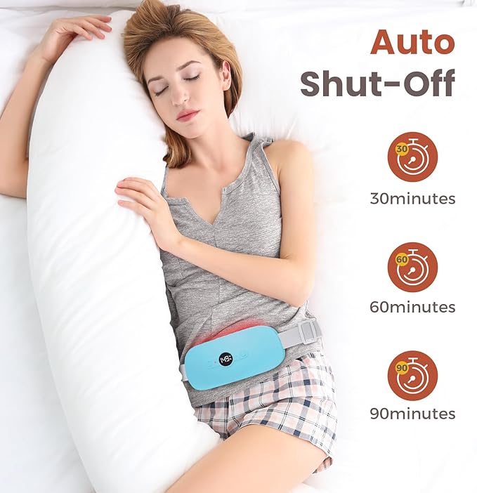 NOWWISH Heating Pad for Period Cramps Pain Relief, Portable Electric Cordless Menstrual Heating Pad Rechargeable with 6 Heat Levels and 6 Massage Modes, College Dorm Room Essentials for Girls, Blue