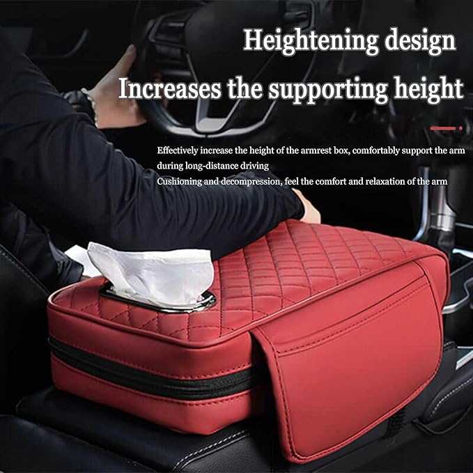 Car Center Console Cover for Toyota Highlander 3.Generation 2013-2020, Leather Car Arm Rest Cover, Car Armrest Cushion with 2 Storage Bags Car Center Console Armrest Pad, B Black