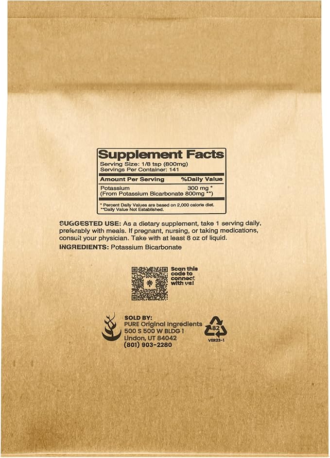 Pure Original Ingredients Potassium Bicarbonate (4oz) Natural, Food Safe, Electrolyte, Leavening