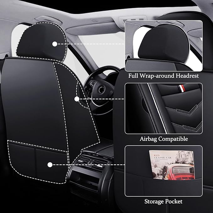 Car Seat Cover 6 Seats for Ford Explorer 2000-2026, Waterproof Durable Compatible Airbag, Premium Leather Seat Protector(6 Seats Standard,Black White)