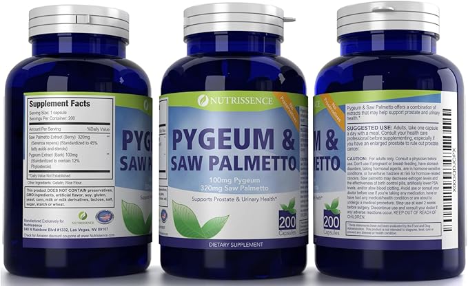 Pygeum and Saw Palmetto 200 Capsules - 100mg Pygeum & 320mg Saw Palmetto - Men’s Health - Prostate & Urinary Health Supplement