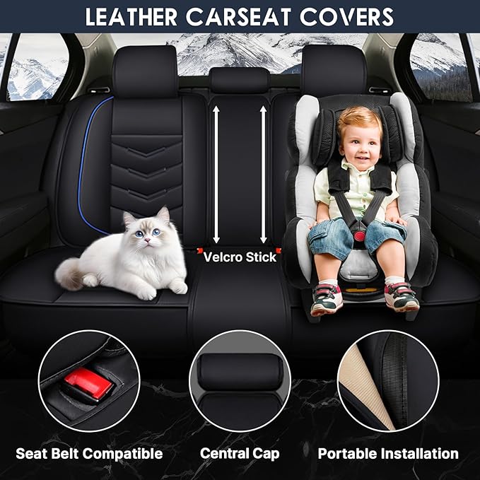 Car Seat Cover 8 Seats for Hyundai Palisade 2020-2025, Durable Wear Resistant Waterproof Sport Seat Cover, Breathable No Odor Premium Leather Vehicle Seat Covers.(Luxury,Black Blue)