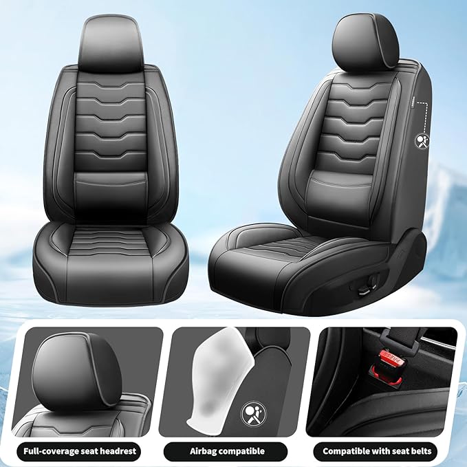 Fit FJ Cruiser Car Seat Covers Premium Leather for Toyota Fj Cruiser 2007-2013 2014. Waterproof， Breathable，Scratch-Resistant & All-Weather Seat Cushion Protector (Front Pair, Black)