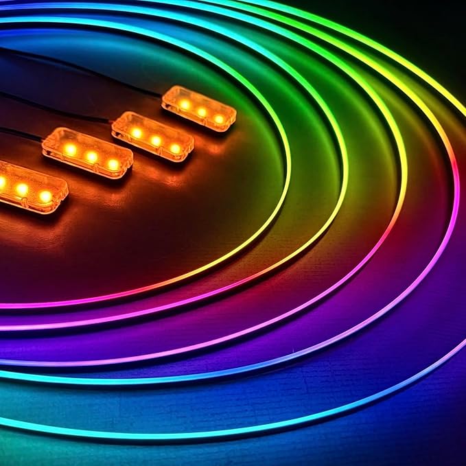 KENANEK 55.12inch Acrylic LED Lights for Car–6 Dreamcolor Interior Car LED Strip Light+2 Footwell Lights,3 Control Methods, Music Sync, Dual USB Cigarette Lighter, Universal Fit for Car/SUV/Truck