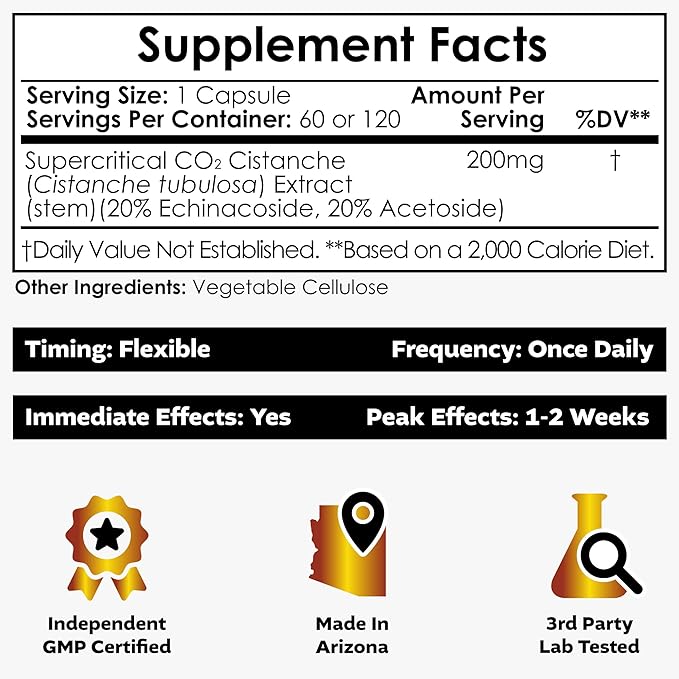 Nootropics Depot Cistanche Supercritical CO2 Extract Capsules | 20% Echinacoside + 20% Verbascoside (Acetoside) | 60 Count