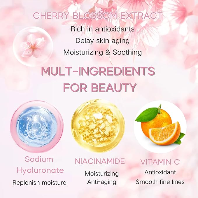 9 Pcs Japan Sakura Skincare Set Teen Girls Gifts - Skin Care for Teens 10-12 - Japanese Skin Care Routine Kit for Women - Travel Size Face Care Set with Cleanser,Sunscreen,Headband,Roller