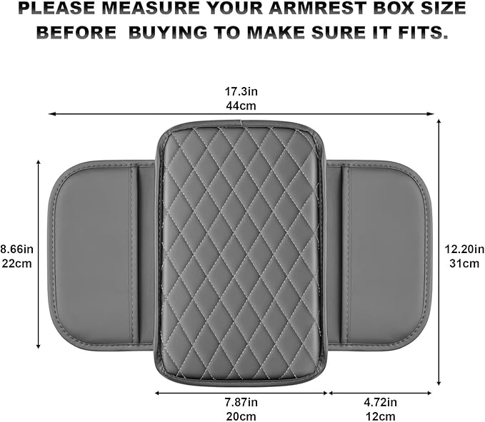 Upgraded Car Center Console Cover Fit for Corolla Cross Faux Leather Car Armrest Cover Cushion with 2 Storage Bags,Car Armrest Storage Box Interior Accessories(Grey&Whiteline)