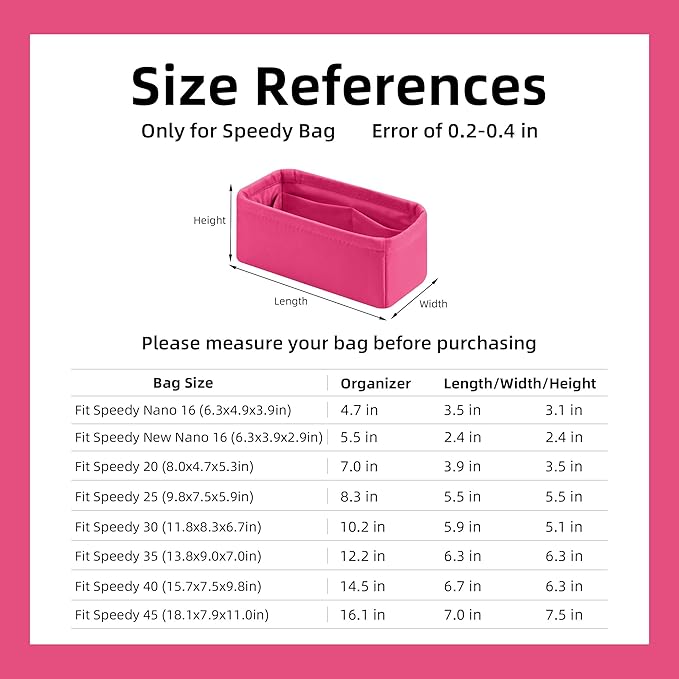 DGAZ Silk Purse Organizer Insert Fits LV Speedy 16/20/25/30/35/40/45 bags，Silky Smooth Bag Organizer，Luxury Handbag & Tote Shaper(Rose pourpre,SP16)