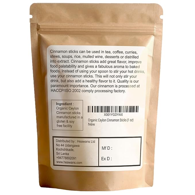 Heawans Organic Ceylon Cinnamon Sticks (1 oz), not cassia cinnamon