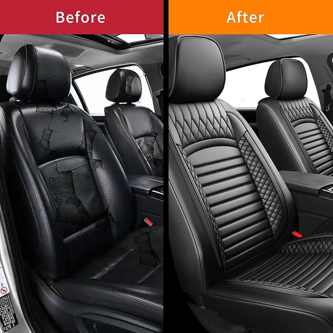 Fit Ridgeline Car Seat Covers for Honda Ridgeline 2007-2025 2026 - Upgraded Premium Waterproof & Breathable Leather, Airbag Compatible, All-Weather Seat Cushion Protector (2 Front/Black)