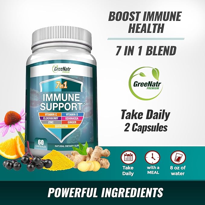 Energy Support & Immune Defense Bundle: Pure Moringa Oleifera Leaf Extract Veggie Capsules (1000 mg) with 7-in-1 Immune Support Formula for Energy, Mood, Memory, Focus