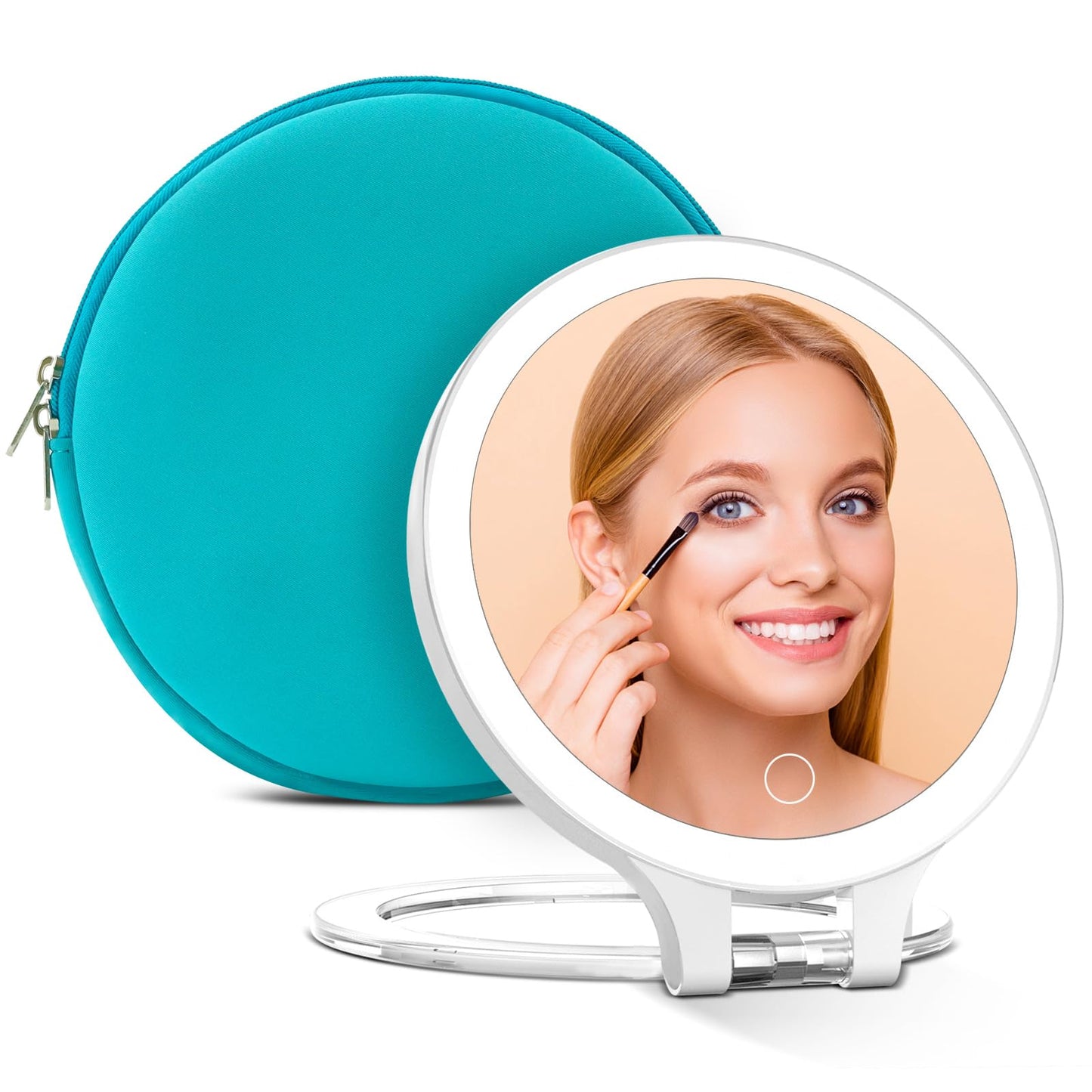 Rechargeable Lighted Magnifying Mirror 10X/1X, Double Sided Travel Makeup Mirror With 3 Color Lights And Magnification, Portable