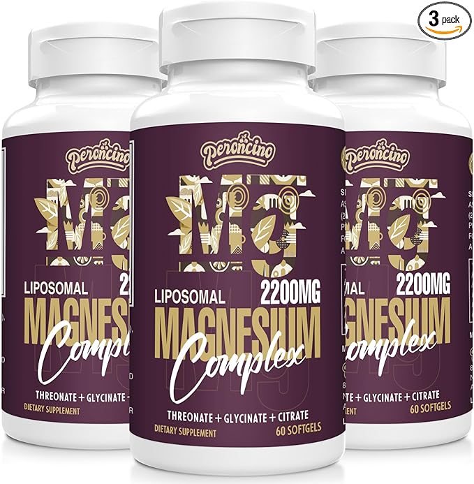 Liposomal Magnesium Complex 2200MG Softgels,Magnesium Threonate, Magnesium Glycinate, Magnesium Citrate, Three-in-one Supplement, Gluten Free, 60 Softgels (180 Count (Pack of 3))