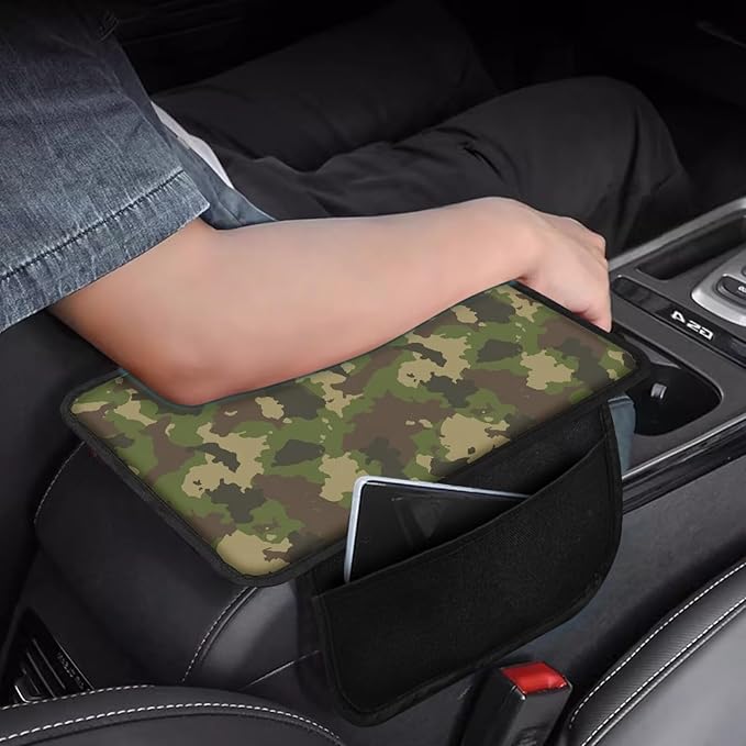 Camo Green Print Center Console Covers for Cars Waterproof Vehicle Armrest Cover Pad Non-Slip Armrest Seat Box Cover Protector Car Decoration Accessories