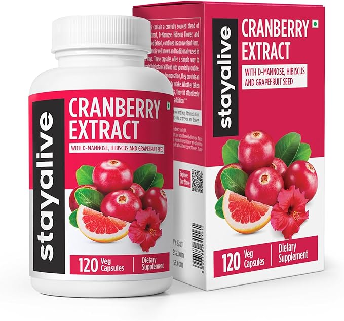STAY ALIVE Cranberry Pills for Women and Men 1000mg with D-mannose, Hibiscus and Grapefruit Seed Extract, 120 Count, D-mannose Cranberry Supplement, Vegan, Non-GMO & Gluten-Free Powder Capsules