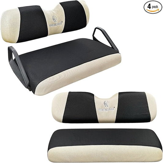 Golf Cart Seat Covers 2 Piece Front and Rear Seat Covers Sets for EZGO TXT RXV and Club Car DS 2000 and UP Standard Seat Cushion,Replacement Cooling Breathable Washable No Stapler Needed(Black&Beige)