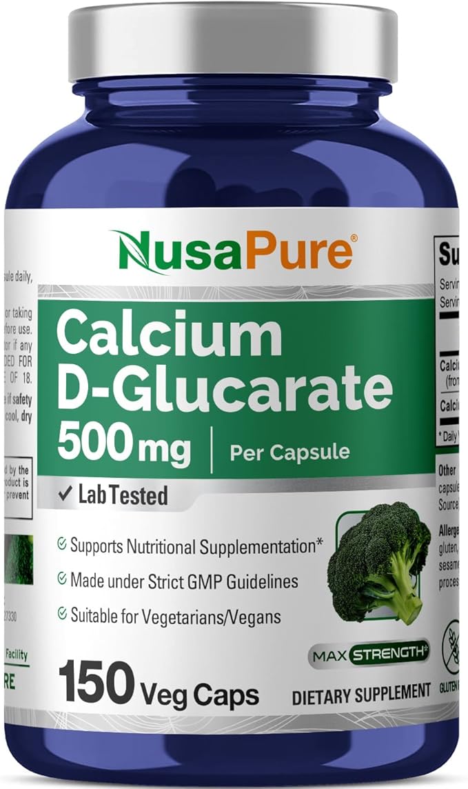 NusaPure Calcium D-Glucarate 500 mg 150 Veggie Caps, Vegan, Non-GMO, Gluten-Free