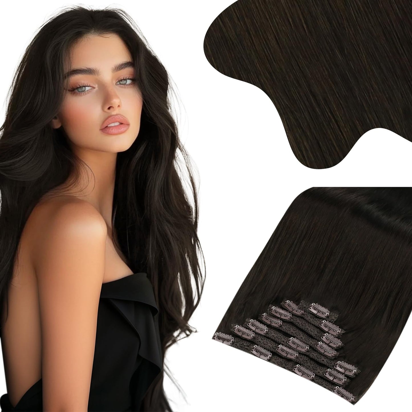 Moresoo Brown Hair Extensions Clip Ins Real Human Hair Double Weft Clip On Hair Extensions Human Hair Darkest Brown Inivisible T